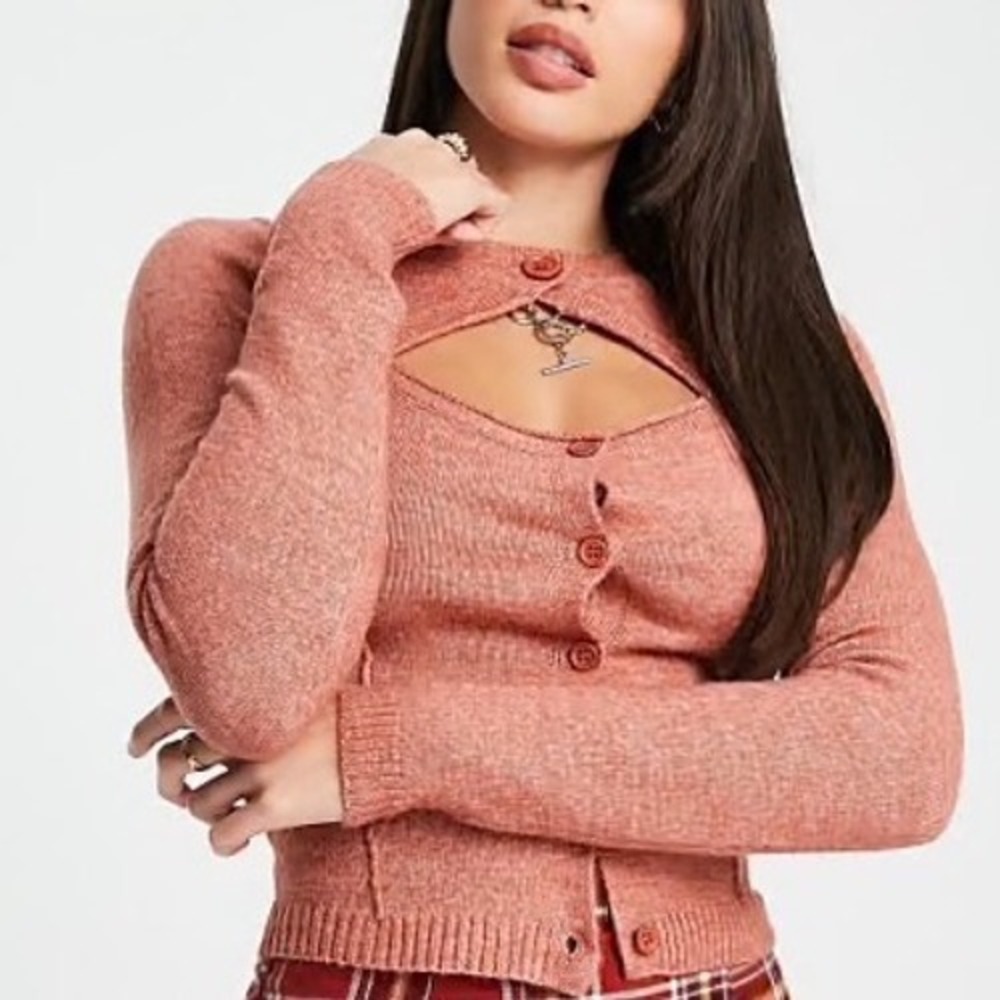 ASOS‎ Salmon Cutout Button-Front Sweater Top Women's Size 2